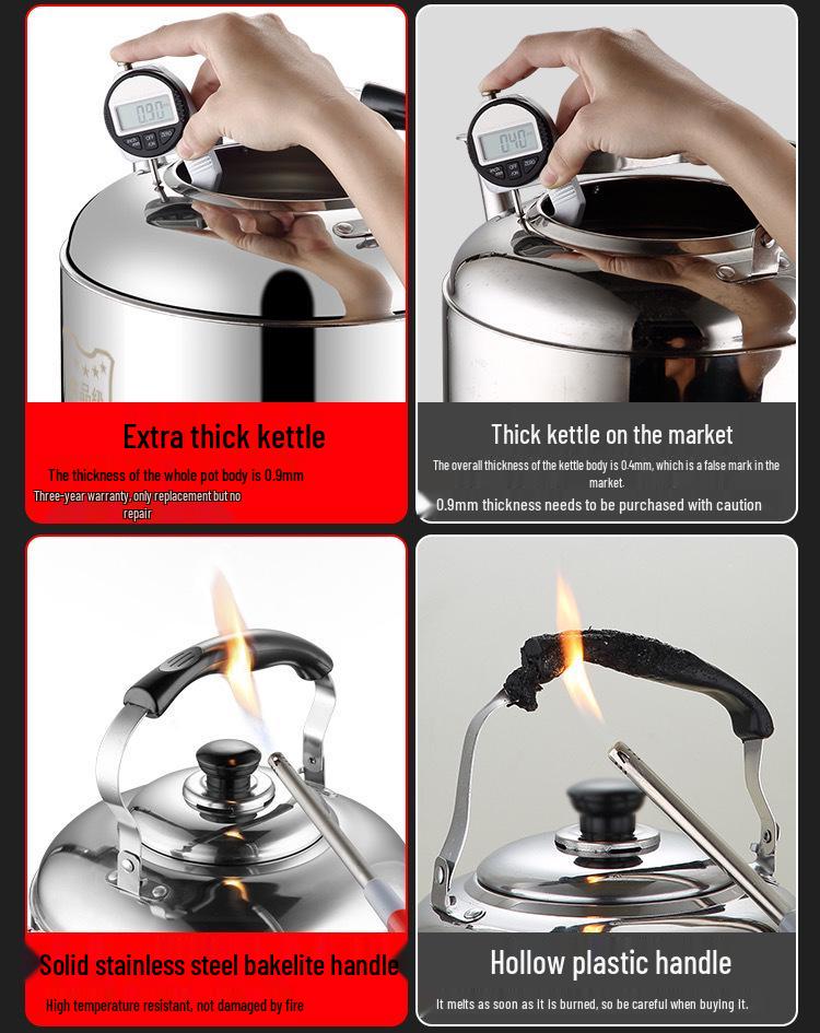 Чайник из нержавеющей стали 304 большой вместимости со свистком для газовых и индукционных плит