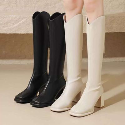 Ботинки Женские осенне-зимние новые ботфорты на высоком каблуке Узкие ботинки V-образный вырез маленькие высокие тонкие ботинки