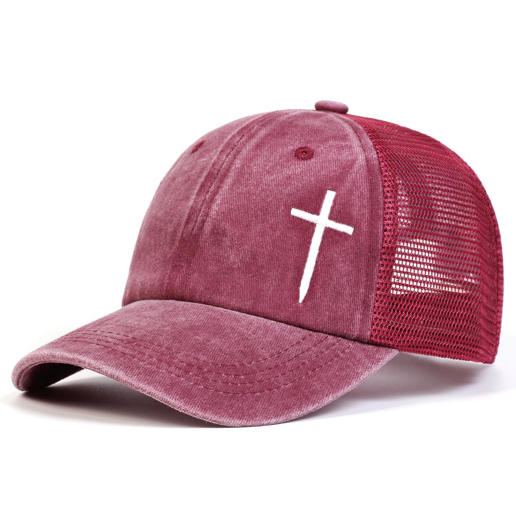 Unisex Arrow Cross Embroidery Adjustable Wash Baseball Hat Hip Hop Breathable Mesh Hats Spring Summer Outdoor Sport Travel for Women Men