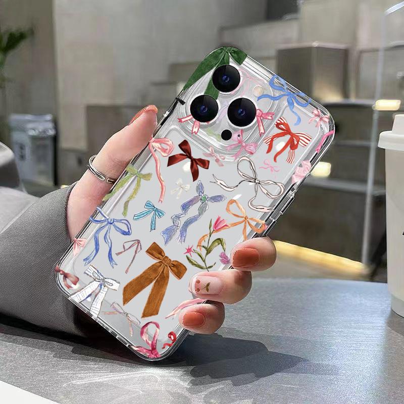 With Bow Pattern Transparent Phone Case For iPhone 17 16 11 12 13 14 15 Pro Max 16 Plus 17 Air 16E Shockproof Soft Bumper Cover