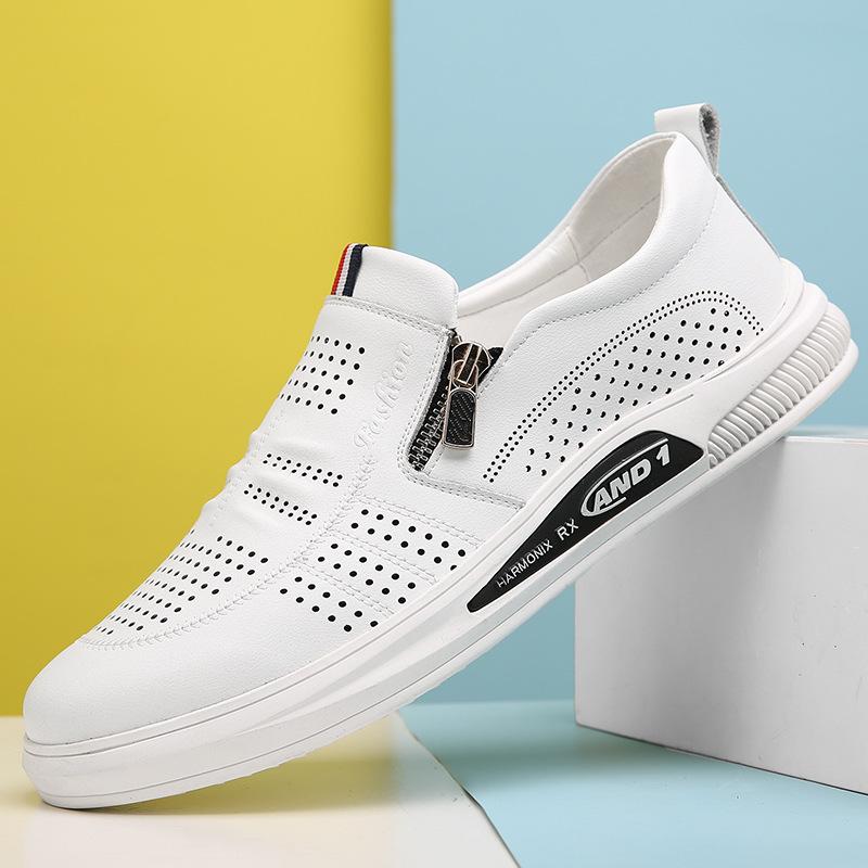 Летняя мужская обувь модная повседневная обувь из коровьей кожи мужская обувь с внутренней высотой, дышащая белая одинарная обувь, универсальная