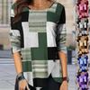 Autumn And Winter New Plaid Fashion Casual Versatile Top Round Neck Pullover Long Sleeved T-Shirt