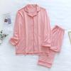 Solid Color Cotton Pajamas Women's Long Sleeved Cardigan Long Pants Two-Piece Sleepwear Loose Fitting Casual Nightwear Home Wear