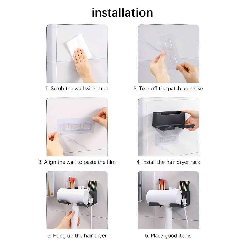 1 шт. настенный держатель для фена, стеллаж для хранения, вешалка для фена без помощи рук, стеллаж для хранения фена в ванной комнате