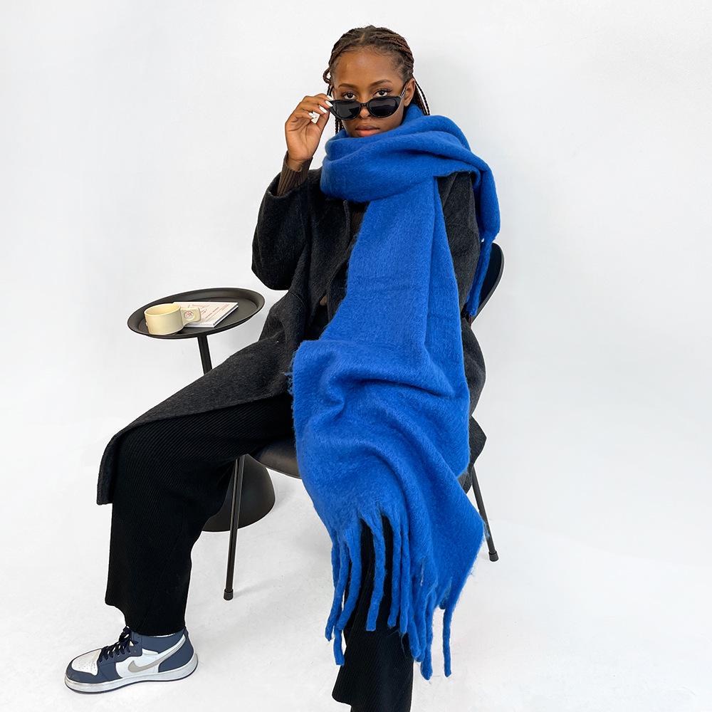 Женский светло-голубой многоцветный шерстяной шарф с рисунком морского конька - модная зимняя шаль высокого класса