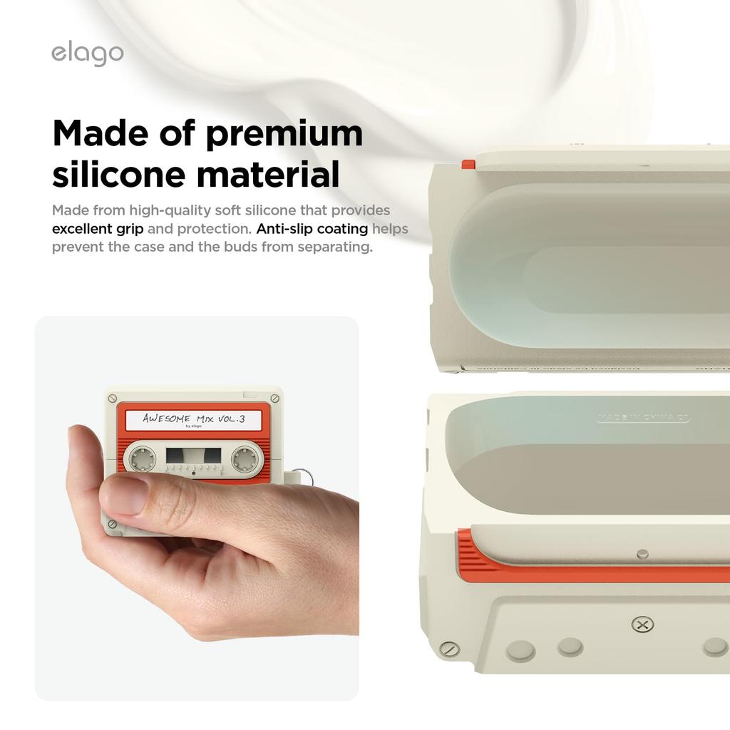 Galaxy Buds3 Pro Buds 3 Case Shockproof Soft Silicone Cover Cassette Tape Design 3 Galaxy Buds 3Pro Galaxy Buds 3 CASETTE TAPE HANG CASE Classic White