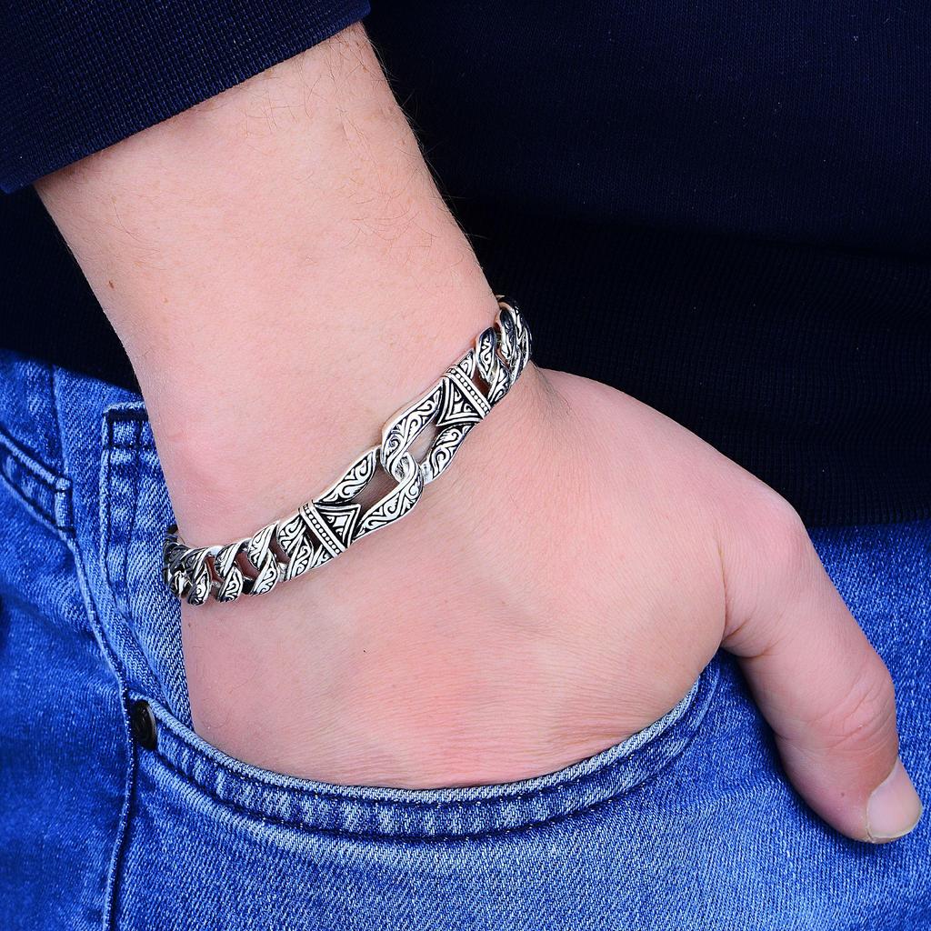 Роскошный мужской браслет из турецкого серебра 925 карата ручной работы, элегантный кубинский дизайн цепочки с бордюром, уникальный элитный подарок