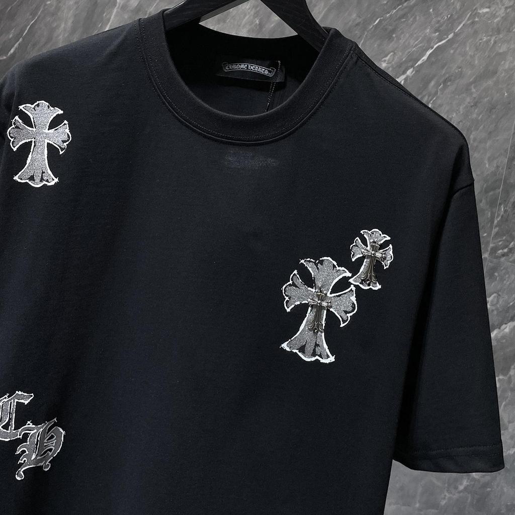 8937 CHROME HEARTS Лето 2026 Новая Высококачественная Хлопковая Круглый Вырез Свободная Большого Размера Мужская и Женская Футболка Футболка для Пары