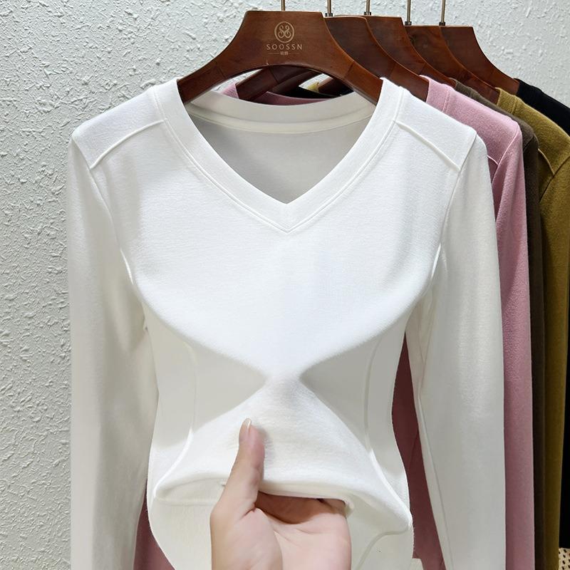 Front Shoulder Women's Long-sleeved Autumn New Bottoming Shirt Design Sense Niche T-shirt White Fishbone Top Women