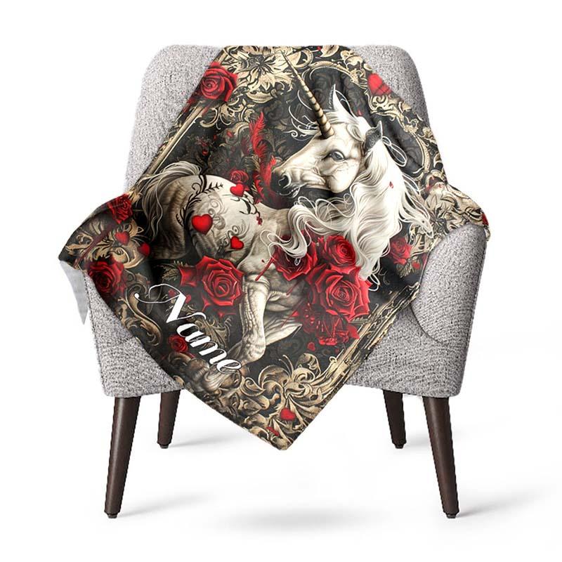 Dark Style Unicorn Customize Your Name Blanket Used For Chair Office Sofa Bed Camping Soft And Warm Giving Friends And Relatives Birthday Graduation