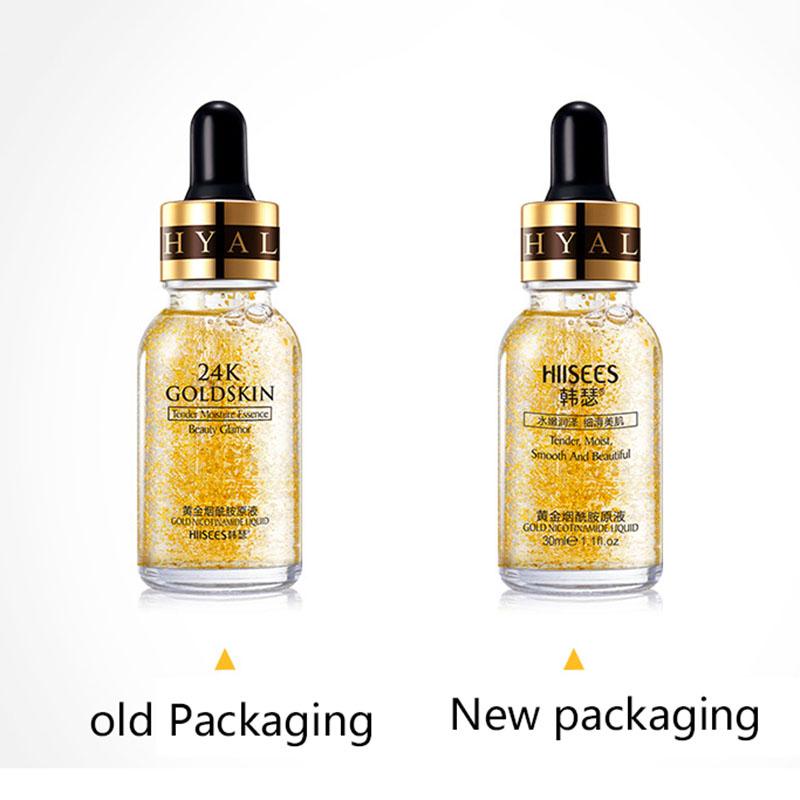 24K Gold Tense Moisture Essence Сыворотка с чистой гиалуроновой кислотой против морщин Золотая никотинамидная жидкая эссенция для ухода за кожей