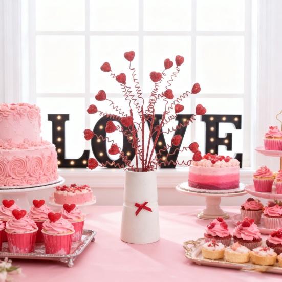 Valentines Day Decorations Red Heart Berries Picks Artificial Valentines Day Floral Cuttings for Home Office Wedding Anniversary Party Decor Gift