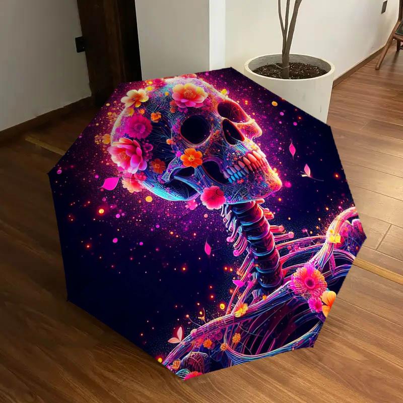 1pc Colorful Floral Skull Artwork Umbrella with Plastic Handle,Suitable for All Seasons Home Travel Outdoor UmbrellaDD1391
