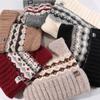 Fair Isle Style Jacquard Knitted Hat Printed Printing Knit Cap Sweet Cat Ears Beanies  Girls