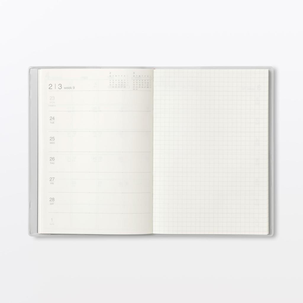 MUJI Понедельник Март Белый 76418801 Ежемесячный/Еженедельный Планировщик, Старт, 2026, B6, Серый,