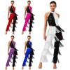 Women's 70s Disco Jumpsuit Shiny Sequin Chest Fringe Long Pants Latin Dance Bodysuit Clubwear S-XXL