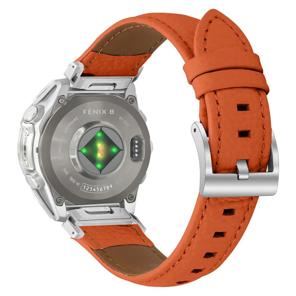 Litchi Texture Genuine Cow Leather Strap for Garmin Fenix 8 47mm/Tactix 8 47mm/quatix 8 47mm Pointed-End Watch Band with Silver Buckle