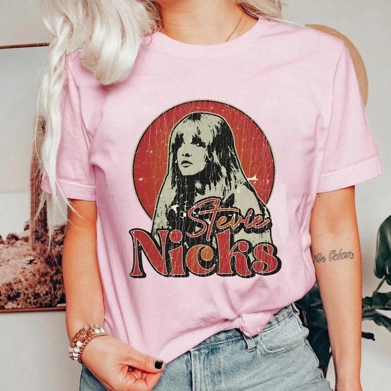 2026 Лето Женская Винтажная Футболка Stevie Nicks Хлопок и Дышащая Короткий Рукав Уличная Одежда Оверсайз Свободная Повседневная