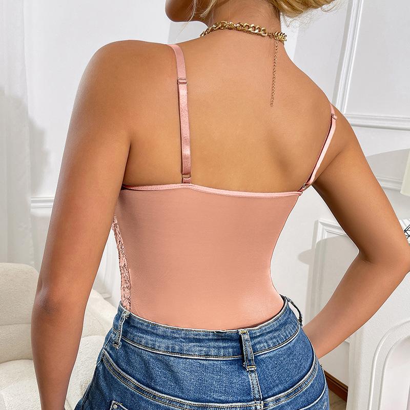 Европейский и американский многоцветный кружевной пэчворк, сексуальное боди - облегающий прозрачный комбинезон на подтяжках