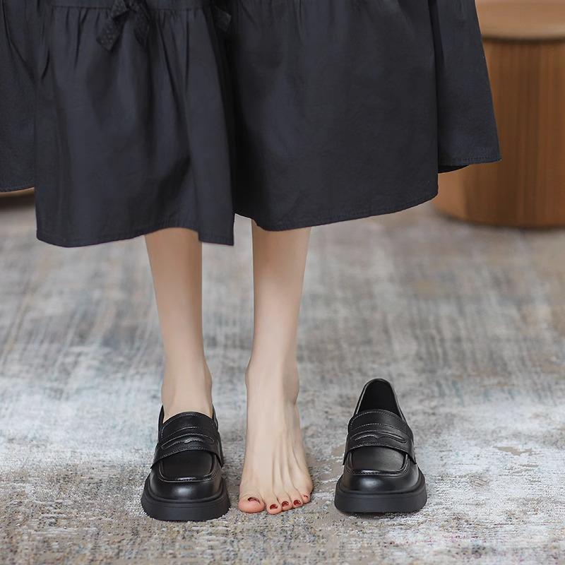 Authentic Leather British Style Small Leather Shoes Spring New Thick Bottom Slip-on Soft Bottom Shoes All-Match Loafers