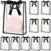 8pcs Transparent Gift Bags with Die-Cut Handles Reusable PVC Plastic Bags with Black Ribbon for Weddings Birthdays Graduations Gifts Self-tying Ribbon