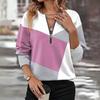 Fashion Women Autumn Winter Collection V Neck Color Block Zipper Sweatshirt