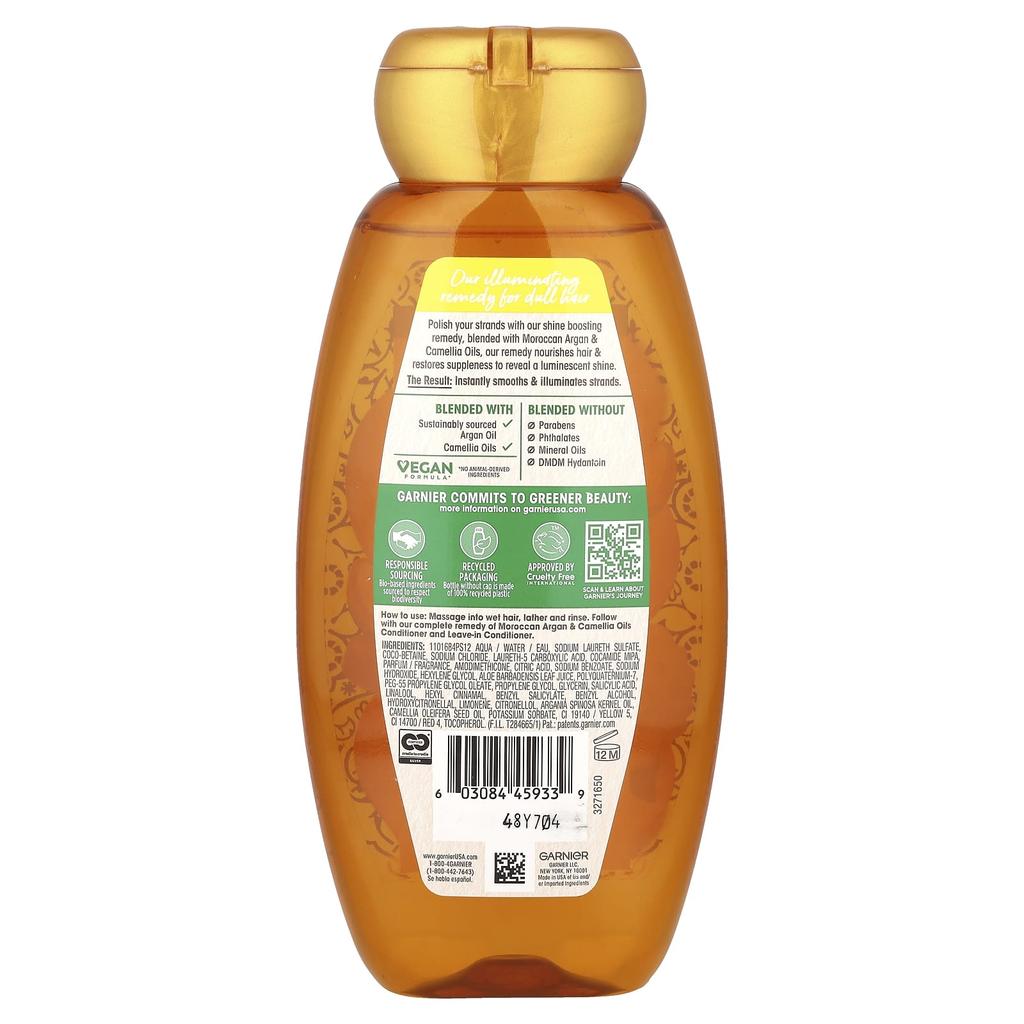 Garnier Whole Blends, Шампунь для придания блеска, экстракт марокканского арганового масла и масла камелии, 12,5 жидких унций (370 мл)