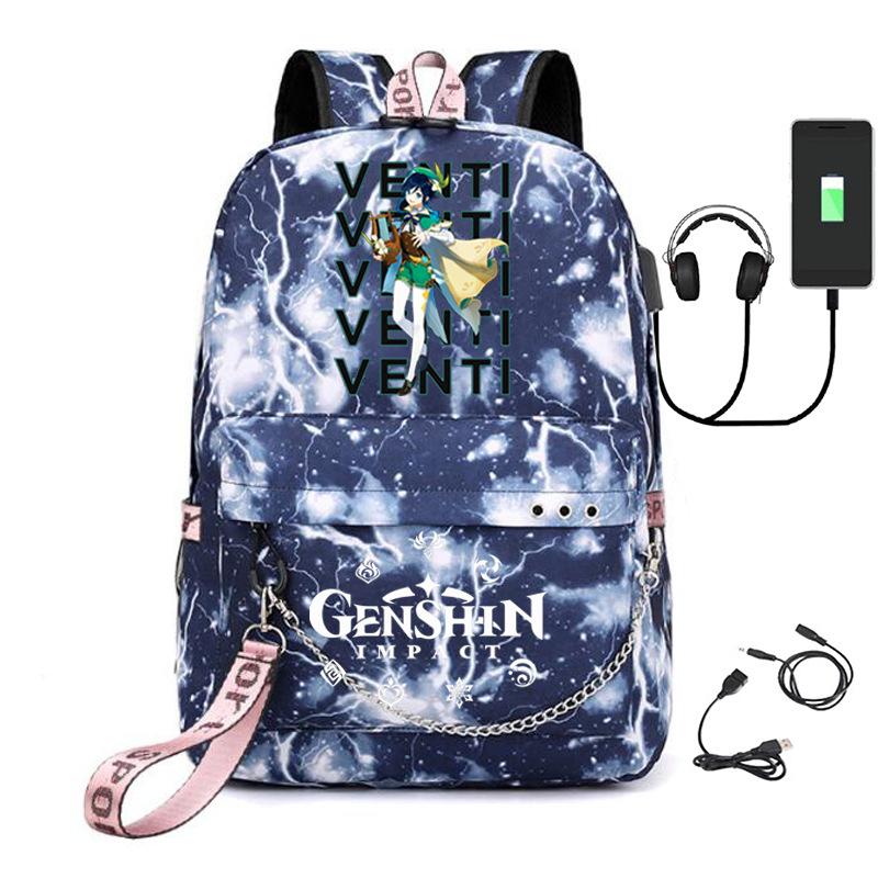 Харадзюку Молодежные Школьные Сумки Унисекс Genshin Impact Дорожные Сумки С USB-зарядкой Оксфордские Водонепроницаемые Рюкзаки на Плечо для Ноутбука
