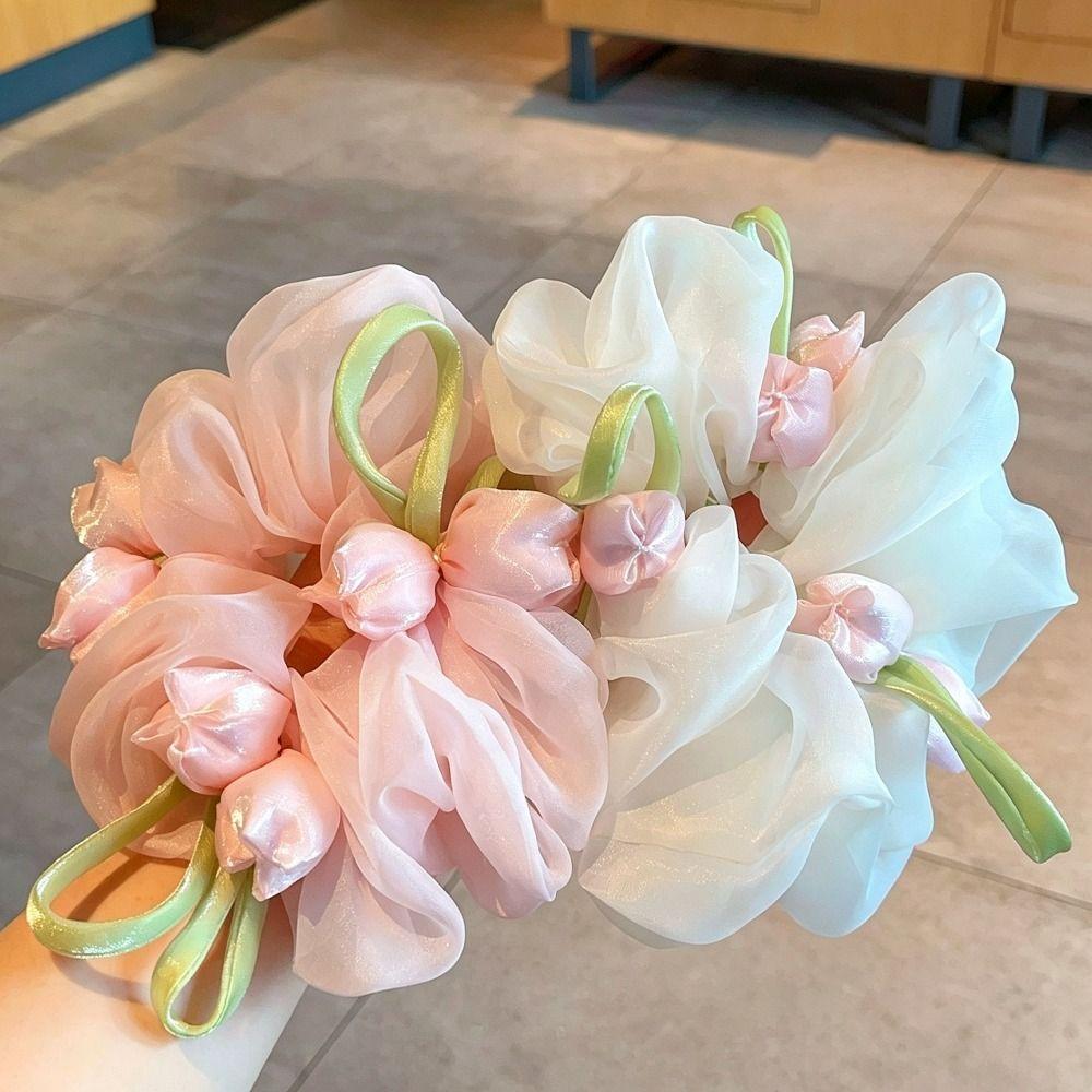 Tulip Flower Design Flower Hair Scrunchies High Elasticity Hair Rope Gentle Tulip Hair Tie Party