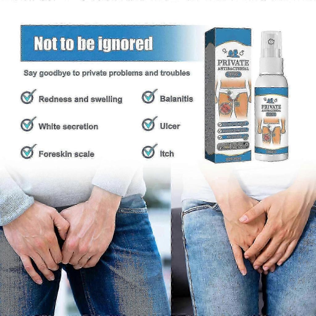 Men's Private Antibacterial Spray, 2pcs Private Parts Anti-itch Spray Deodorant Itching Refreshing And Gentle Private Parts Cleaning 30ml -BB