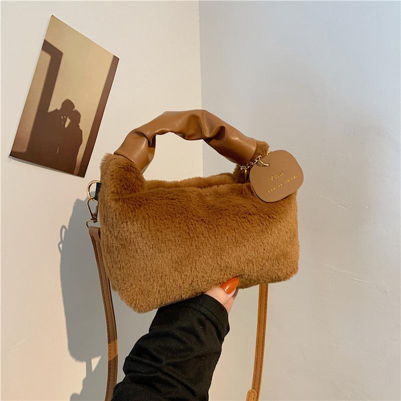Милая плюшевая сумка через плечо для женщин, сумки из искусственного меха, на молнии, женская повседневная сумка-тоут, полумесяц, сумка-хобо Winder Crossbody