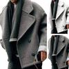 Men Winter Lapel Long Sleeve Coat Double Breasted Pockets Solid Color Warm Woolen Outwear Streetwear
