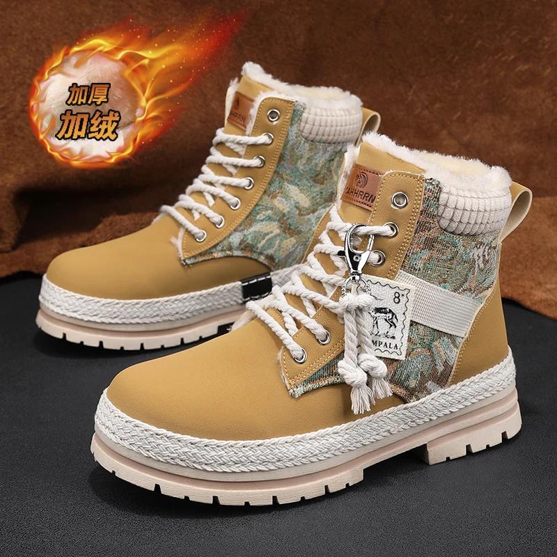 Зимние ботинки мужские зимние меховые теплые повседневные кожаные ботинки на платформе дизайнерские роскошные ковбойские боевые тактические ботинки челси для пешего туризма