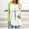 Plus Size Women Spring Minimalist Printed Comfy Long Sleeve Round Collar T-shirt Casual Baggy Mid Length Tee Tops
