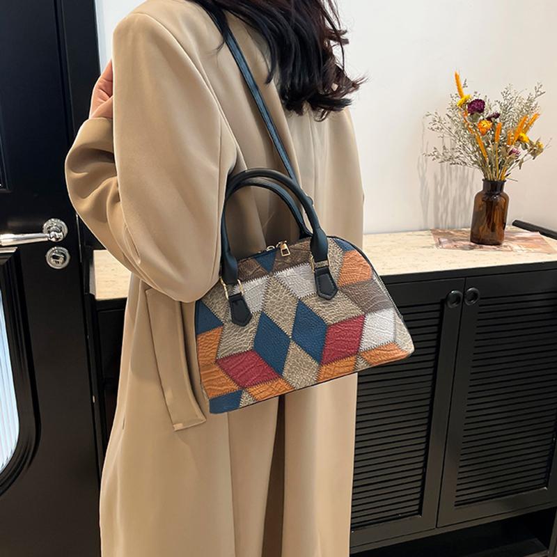 New Women Shell Crossbody Bag Contrast Color PU Leather Shoulder Bag Large Capacity for Shopping Small Handbags CLE