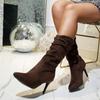 Высокие каблуки, высокие сапоги, женские, сексуальные, с острым носком, замшевые туфли до середины голени, зимние дизайнерские туфли-лодочки для вечеринок 2025 года, модные зимние туфли Botas Mujer