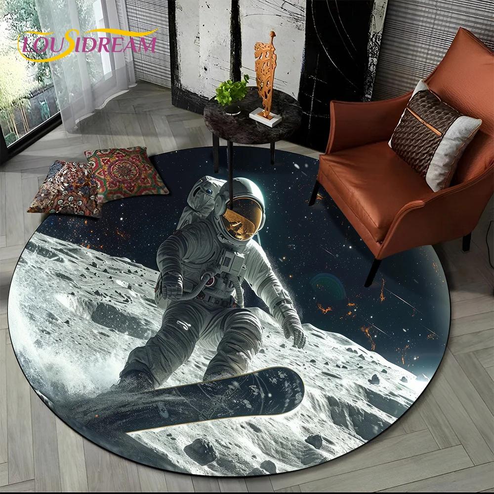 Ковер-круг мультяшный космонавт Вселенная 3D Космос для гостиной спальни детской комнаты, коврик для питомцев нескользящий