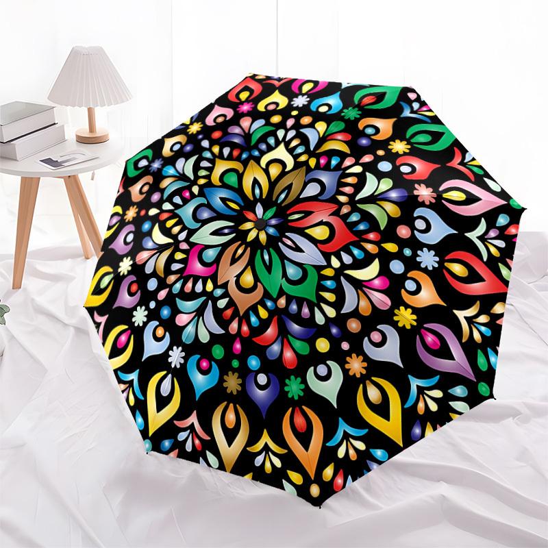 1pc Colorful Mandala Pattern Automatic Folding Umbrella, Heavy-Duty 8-Rib Construction, Perfect for Everyday yy251114153