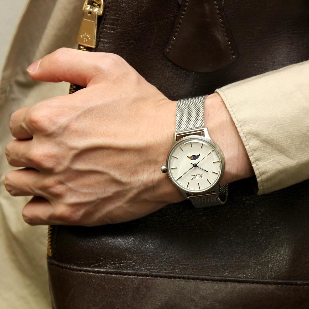 Часы STAC Made in Japan Domestic Watch 36 мм, старинные, ретро, унисекс, с фазами Луны, белые, коричневые, из крокодиловой кожи [The Stack] мужские, женские, ST-MF001