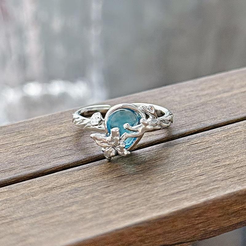 Новое нишевое высококачественное высококлассное морско-синее циркониевое супер-сказочное открытое кольцо Простые модные украшения для женщин