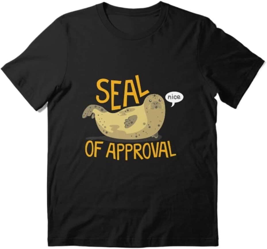 Funny Seal of Approval Cute Seal Cartoon Graphic T-Shirt Unisex 100% Cotton Crew Neck Short Sleeve Casual Tee