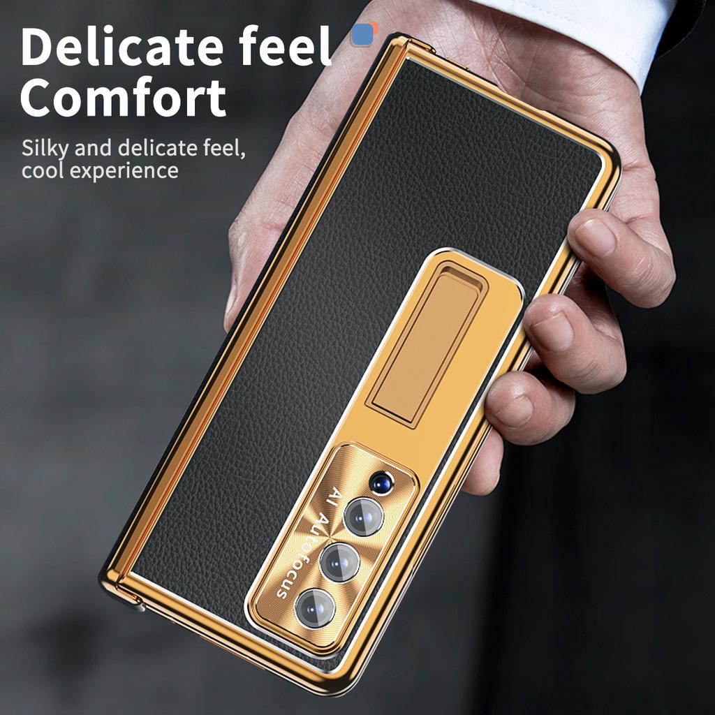 Plating Touch Pen For Samsung Z Fold 4 3 Hinge Case With Pen Slot Cover For Galaxy Z Fold 4 Leather Hinge Case Front Screen Fim