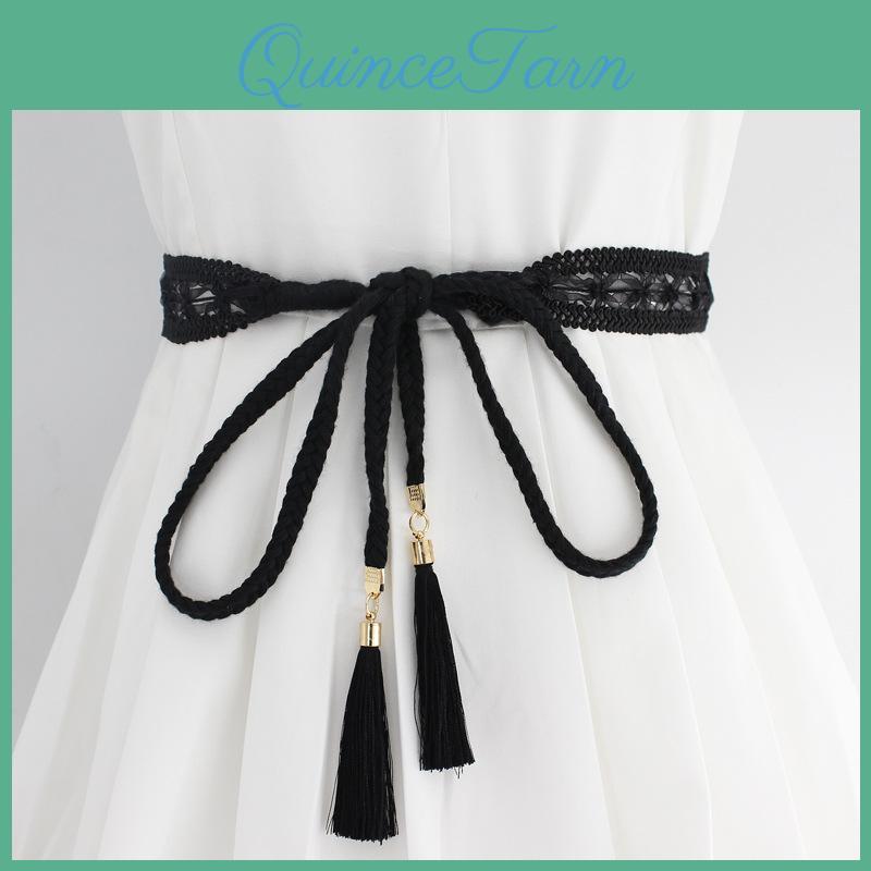 Solid Color Women Tassel Braided Belt Boho Waist Rope Knit Belt For Dress Waistbands Accessories
