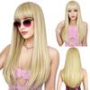 Synthetic Hair Blonde Wigs with Bangs Long Silky Straight Wig for Women Cosplay Wig Party Heat Resistant Daily Costume