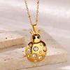 Zircon Ladybug Necklaces For Women Geometric Pendant Stainless Steel Gold Color Rainbow Ladybug Necklace Jewelry Gift