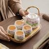 Suet jade porcelain large lifting beam pot, one pot, two cups, four cups, Kung Fu brewing teapot, tea set, household teacup.
