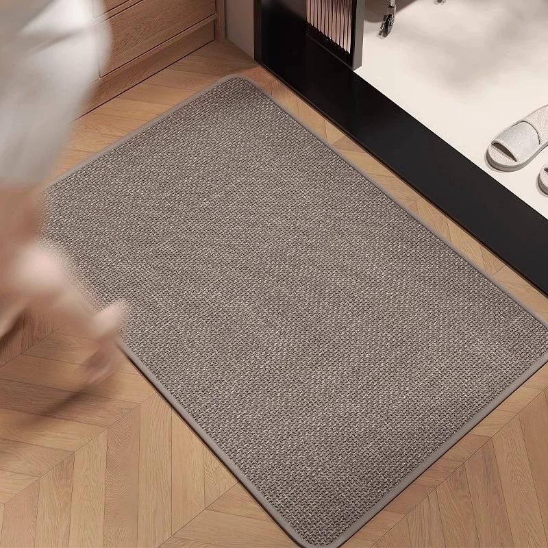 Toilet Solid Color Linen Floor Mat Bathroom Door Water Absorption Non-Slip Toilet Floor Mat Toilet Kitchen Dirt-Resistant Carpet