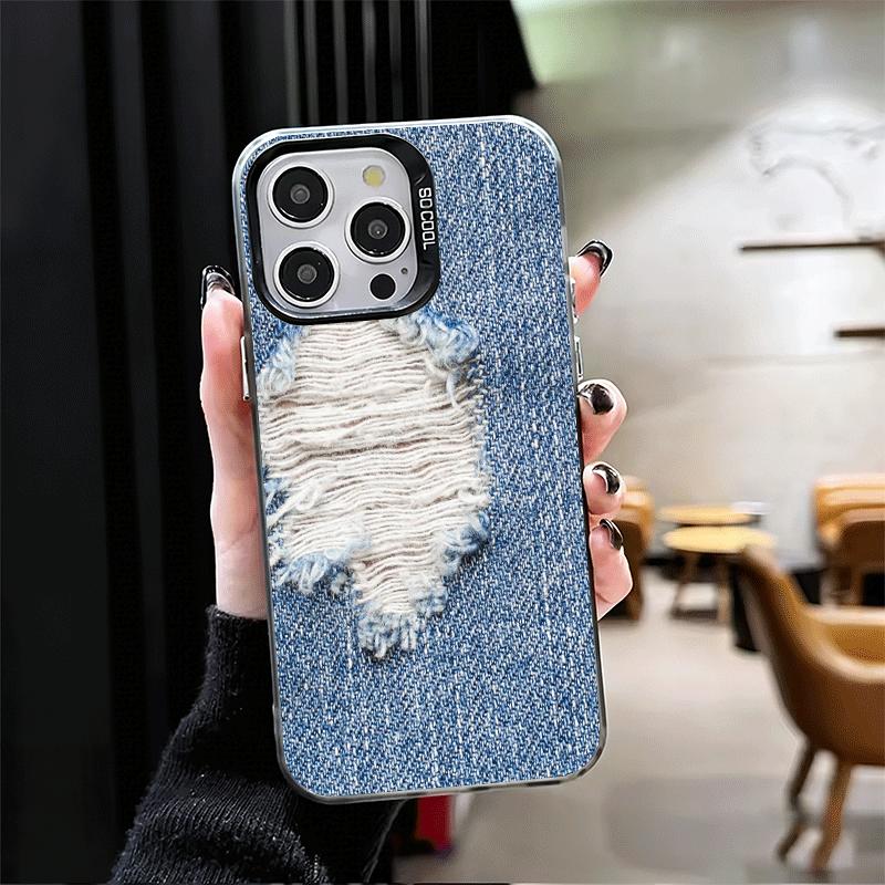 Мягкий чехол для телефона с ретро-джинсовым узором для iPhone 15 16 17 Pro Max 17Air 16E 14 Plus 13 12 Mini Ударопрочная задняя крышка