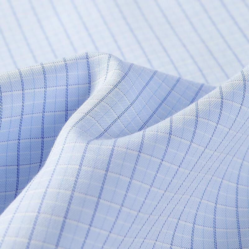 YOUNGOR Summer Youth Business Casual High-End Plaid Short-Sleeve Shirt, Blue Plaid, Size 38