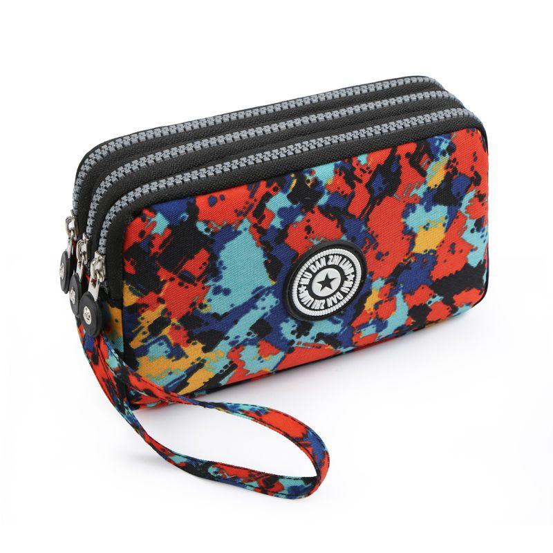 2023 Waterproof Women's Three-layer Zipper Coin Wallet Cosmetic Bag Canvas Women Purse Clutch Women's Purse Best Phone Wallet